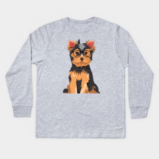 Cute Hipster Little Yorkshire Terrier T-Shirt for Dog Lovers Kids Long Sleeve T-Shirt